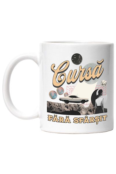 StoryGift Romania Cana cursa fara sfarsit masina viteza adrenalina abstract, 330ml, Ceramic cu Man, Cu Maner Alb