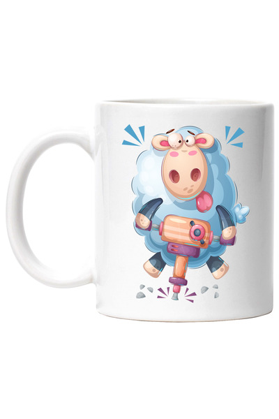 StoryGift Romania Cana Cu Oaie, Muncitor, Picamer, Pietris, Multicolor 330 ml, Ceramica cu Maner A, Cu Maner Alb