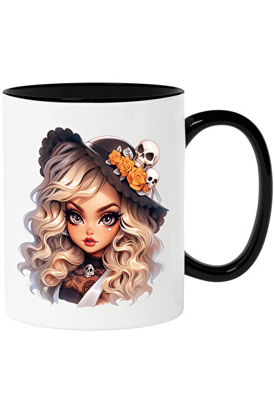 StoryGift Romania Mug with a cute girl with a hat and skulls | illustration |...