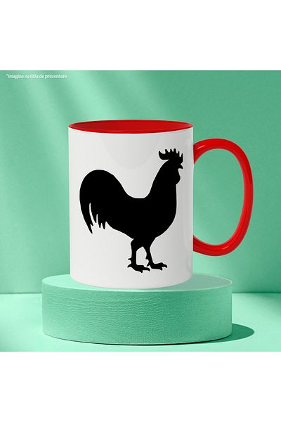 StoryGift Romania Mug with a rooster - bird takes care of the hens with Red Handle, With Red Handle STG,STG,STG.