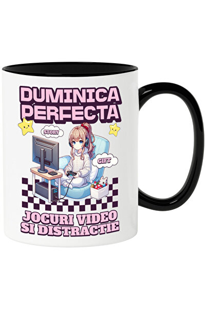 StoryGift Romania Cana cu Fata Stil Anime Iubitorii De Jocuri Video Text Dumi...
