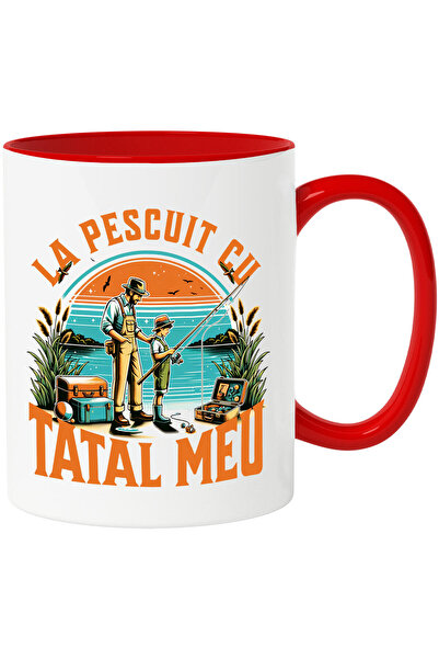 StoryGift Romania Cana cu Tata Si Fiu La Pescuit Balta Natura, Peste Text La pescuit Cu Tatal Meu,, Cu Maner Rosu