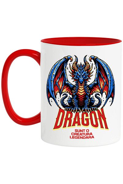 StoryGift Romania Cana cu Dragon Albastru Stil Jocuri Animate Text Sunt o creatura Legendara, Cera, Cu Maner Negru