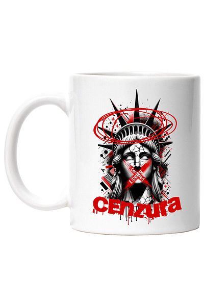 StoryGift Romania Cana cu Chip Statuia Libertatii Cenzura New York Arta Moderna, Ceramica, 330ML, , Cu Maner Alb