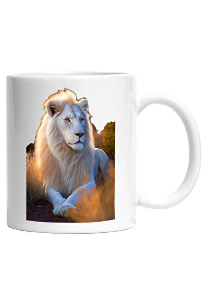 StoryGift Romania Cana cu Portret Leu, Leu cu Coama Blonda, Mare, Puternic, A...