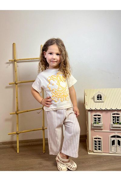 ALPİDS Girl's Printed Linen Pants Suit