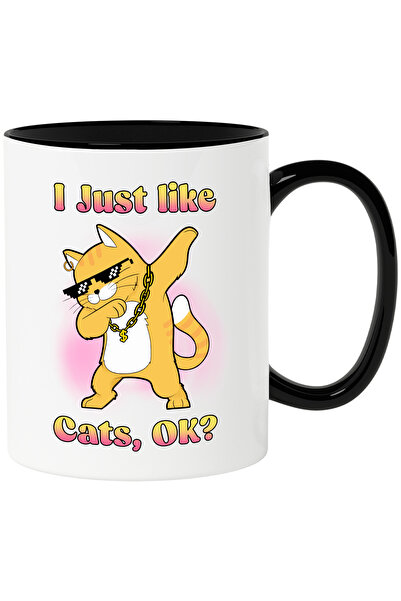 StoryGift Romania Cana cu pisica cu lant de aur la gat cu mesajul "I just lik...