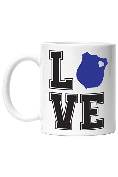 StoryGift Romania Cana pentru politia care isi face treaba cu simbol albastru cu Maner Alb, Cu Maner Alb