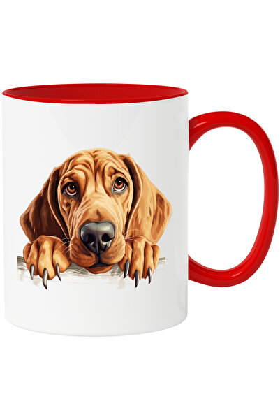 StoryGift Romania Cana cu un catel maro cu urechile plecate | ilustratie | gheare | labute | cumin, Cu Maner Rosu