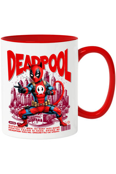 StoryGift Romania Cana cu Siamez / Siamese Pisica In Costum de DeadPool cu Pe...