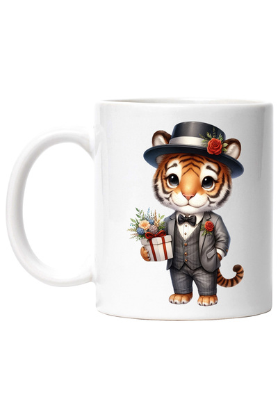 StoryGift Romania Mug with a tiger, illustration, hat, gift, popcorn, but for the girlfriend, Vale, Cu, STG