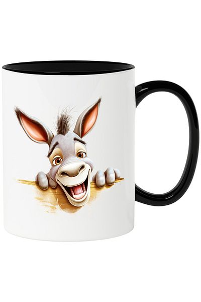 StoryGift Romania Cana cu un magar care se uita peste gard | animal supus | ilustratie | veselie |, Cu Maner Negru