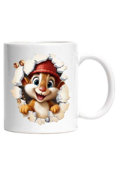 StoryGift Romania Cana cu un pui de veverita care scoate capul printr-un zid ...