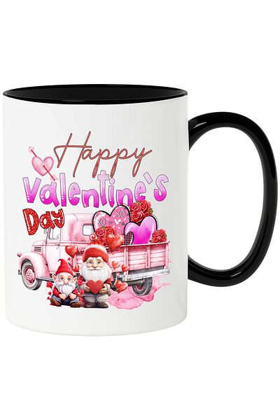 StoryGift Romania Mug with 2 dwarfs and a car loaded with hearts and roses with the message "Ha, Cu,STG"