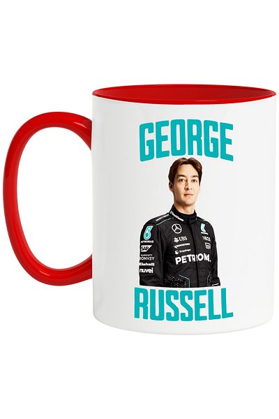 StoryGift Romania Cana George russell cursa profesionista formula 1 viteza, 330ml, Ceramic cu Mane, Cu Maner Rosu