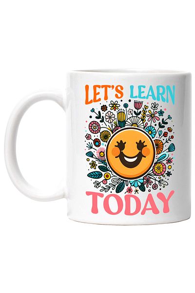 StoryGift Romania Cana cu mesajul "Let's learn today", ilustratie, motivational, hai sa invatam az, Cu Maner Alb
