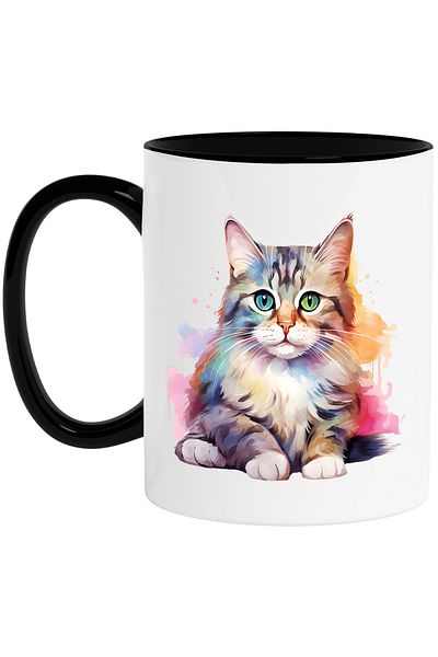 StoryGift Romania Mug with a little scared kitten, illustration, color spots, painting, watercolor, With ,STG