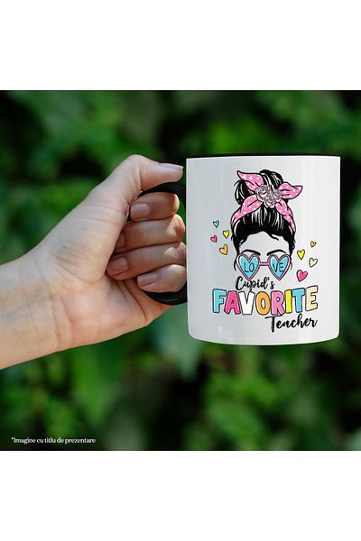 StoryGift Romania Mug with the message "Cupid favorite teacher", illustration, school, pupils, students, p, Cu,STG