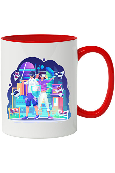 StoryGift Romania Cana Cu VR, Tehnologie, Roboti, Oras, Arme, Jocuri Video, Cyberpunk, Multicolor , Cu Maner Rosu