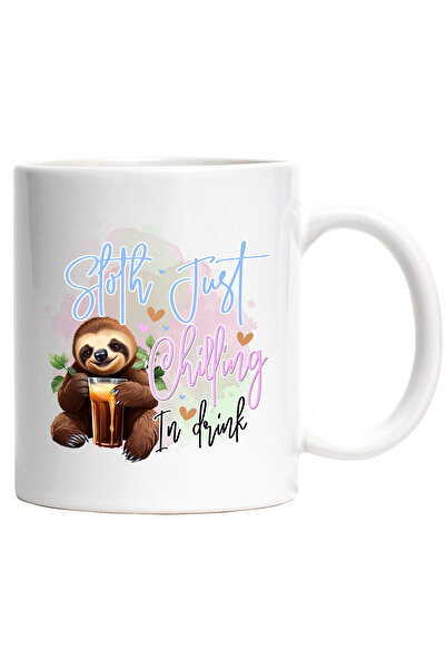 StoryGift Romania Cana cu animalul sloth/lenes cu un pahar cu bautura cu mesa...