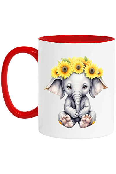 StoryGift Romania Mug with a baby elephant with many flowers on its head | su...