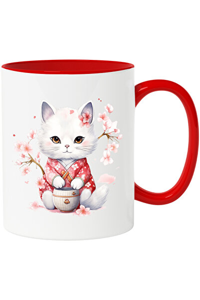 StoryGift Romania Cana cu o pisicuta alba care are vesminte traditionale japo...