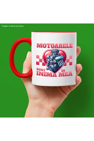 StoryGift Romania Cana motoarele sunt în inima mea masini viteza, 330ml, Ceramic cu Maner Rosu, Cu Maner Rosu