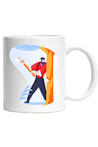 StoryGift Romania Cana Cu Copac, Topor, Taietor De Lemne, Multicolor 330 ml, Ceramica cu Maner Alb, Cu Maner Alb