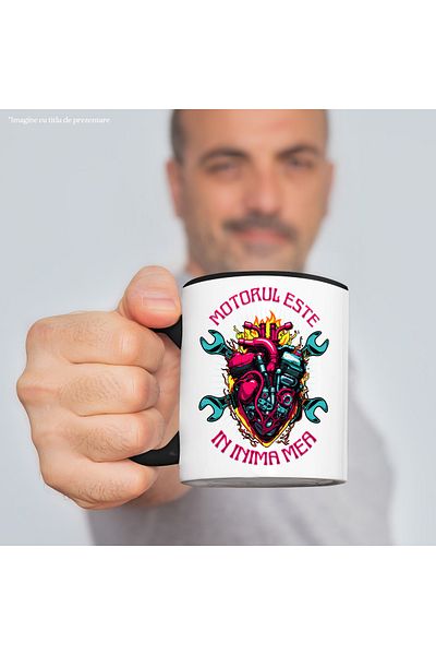 StoryGift Romania Cana Motorul Este In Inima Mea Viteza Masini Iubitorii De Mecanica, 330ml, Ceram, Cu Maner Negru Stg