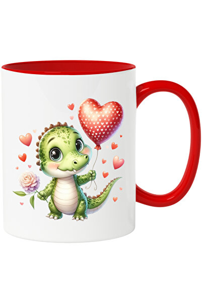 StoryGift Romania Cana cu un pui de crocodil care tine o floare si un balon i...