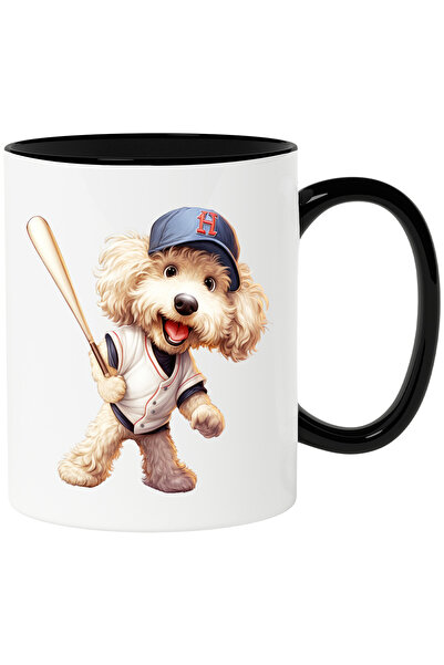 StoryGift Romania Cana cu un catel blanos care joaca baseball | ilustratie | meci greu | competiti, Cu Maner Negru