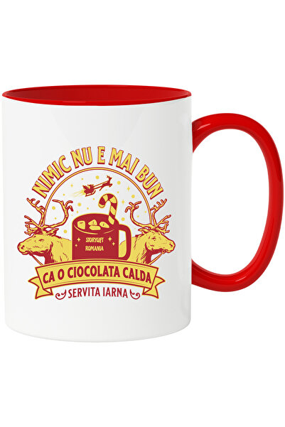 StoryGift Romania Cana nimic nu e mai bun ciocolata calda Craciun, 330ml, Ceramic cu Maner Rosu, Cu Maner Rosu