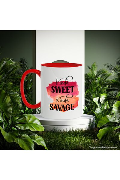 StoryGift Romania Mug with the message "Kinda sweet, kinda savage", illustration, funny, laugh, comic, o, With ,STG