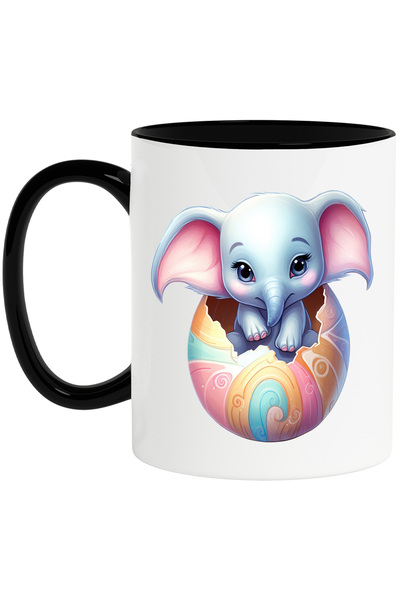 StoryGift Romania Cana cu un elefant micut care iese dintr-un ou spart | ilustratie | renastere | , Cu Maner Negru