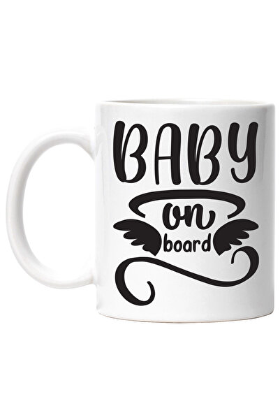 StoryGift Romania Cana cu aripi si textul "Baby on board" - bebelus la bord masina copilarie cu Ma, Cu Maner Alb
