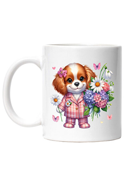 StoryGift Romania Cana cu un catel la costum | ilustratie | tine un buchet cu...