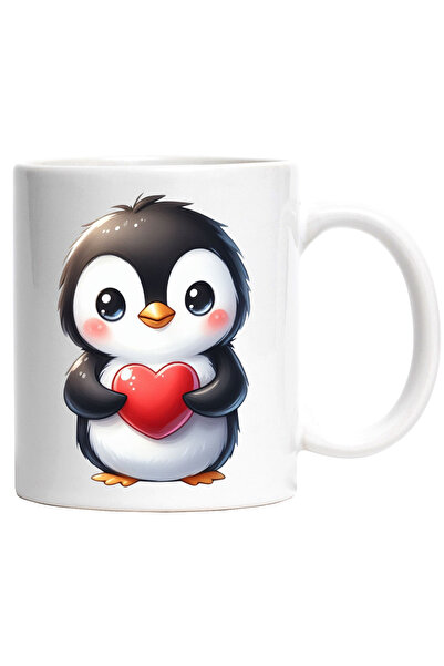 StoryGift Romania Cana cu un pui de pinguin care tine o inima in brate | ilus...