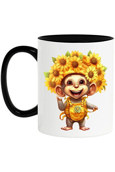 StoryGift Romania Cana cu o maimuta vesela | ilustratie | o multime de flori ...