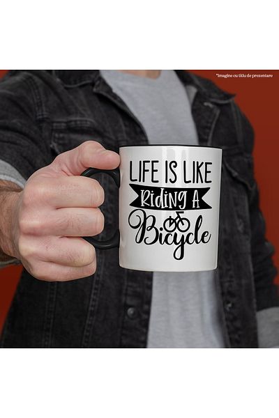 StoryGift Romania Mug for cycling enthusiasts with the message "Life is like riding a bike", with
