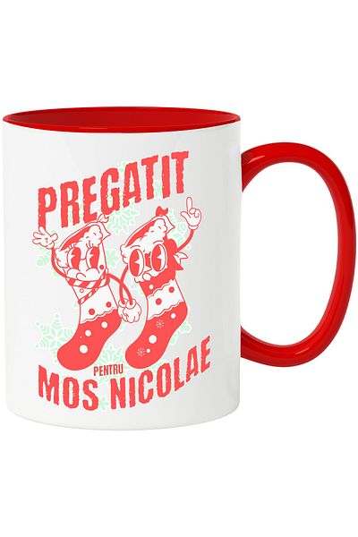 StoryGift Romania Cana pregatit pentru mos nicolae sosete pereche Craciun sarbatoare, 330ml, Ceram, Cu Maner Rosu