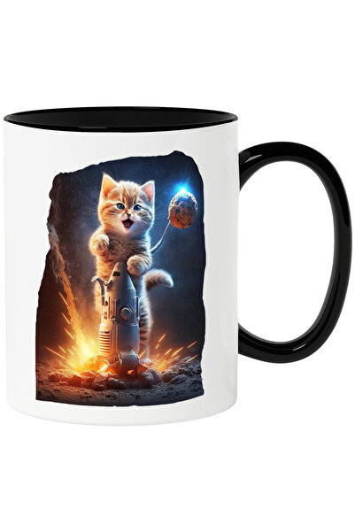 StoryGift Romania Cana Cu Pisica Deasupra Rachetei Spatiale, Sub Luna, Stele,...