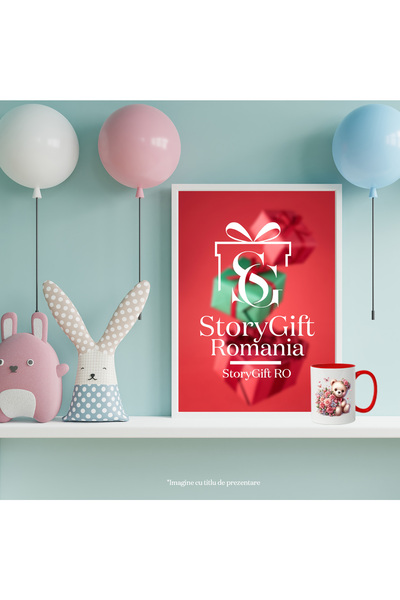 StoryGift Romania Mug with a teddy bear holding a bouquet of roses | butterflies | hearts | c, Cu,STG