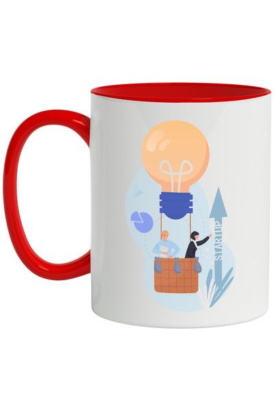 StoryGift Romania Cana Cu Start Up, Balon Cu Aer Cald, Bec, Idee, Business, Multicolor 330 ml, Cer, Cu Maner Rosu