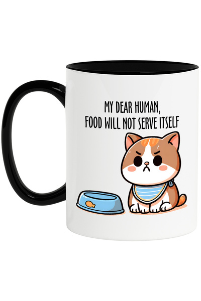 StoryGift Romania Cana cu o pisicuta suparata cu mesajul "My dear human, food...