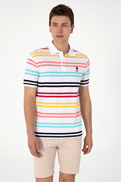 U.S. Polo Assn. Tricou alb cu gât polo pentru bărbați 50306850-VR013
