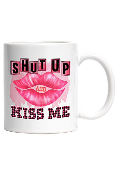 StoryGift Romania Cana cu mesajul "Shut up and kiss me", roz, buze, sarut, ta...