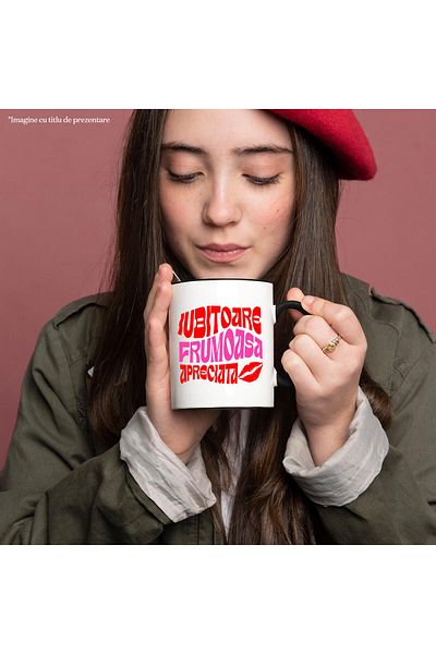 StoryGift Romania Mug with Bizarre Text Colorful Woman Loving Happy Appreciated Red Lips Traces, , With ,STG