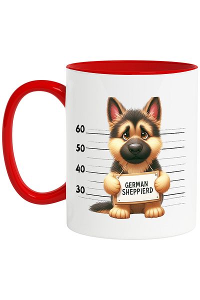 StoryGift Romania Cana cu ciobanesc german, caine, animal de companie, ilustratie, inchisoare, tri, Cu Maner Rosu