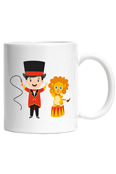 StoryGift Romania Cana Cu Imblanzitor, Circar, Circ, Leu, Bici, Papion, Joben, Multicolor 330 ml, , Cu Maner Alb