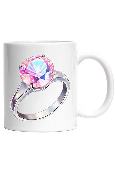 StoryGift Romania Cana cu un inel cu diamant | nepretuit | cadou | dar | scump | pentru bogati | V, Cu Maner Alb